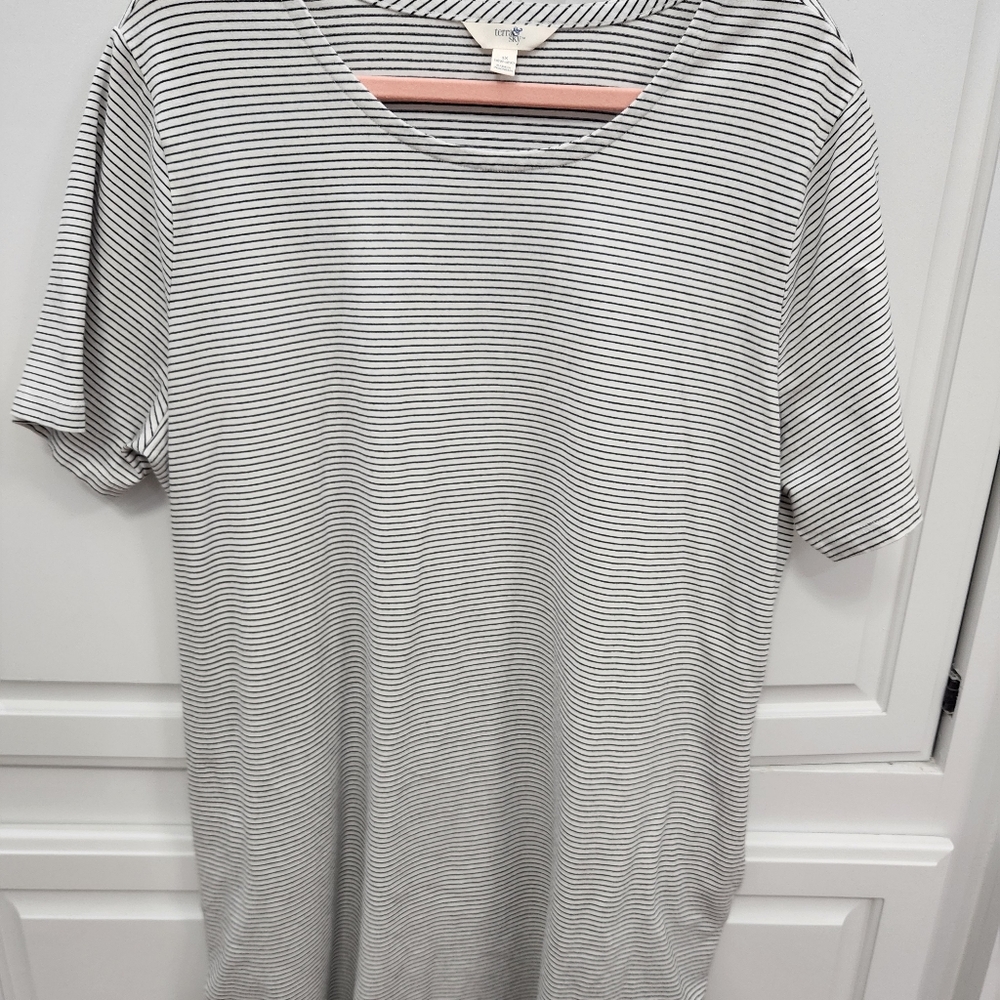 Terra & Sky navy blue and white striped dress with pockets. Sz XL